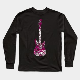 Pink Flame Guitar Silhouette on White Long Sleeve T-Shirt